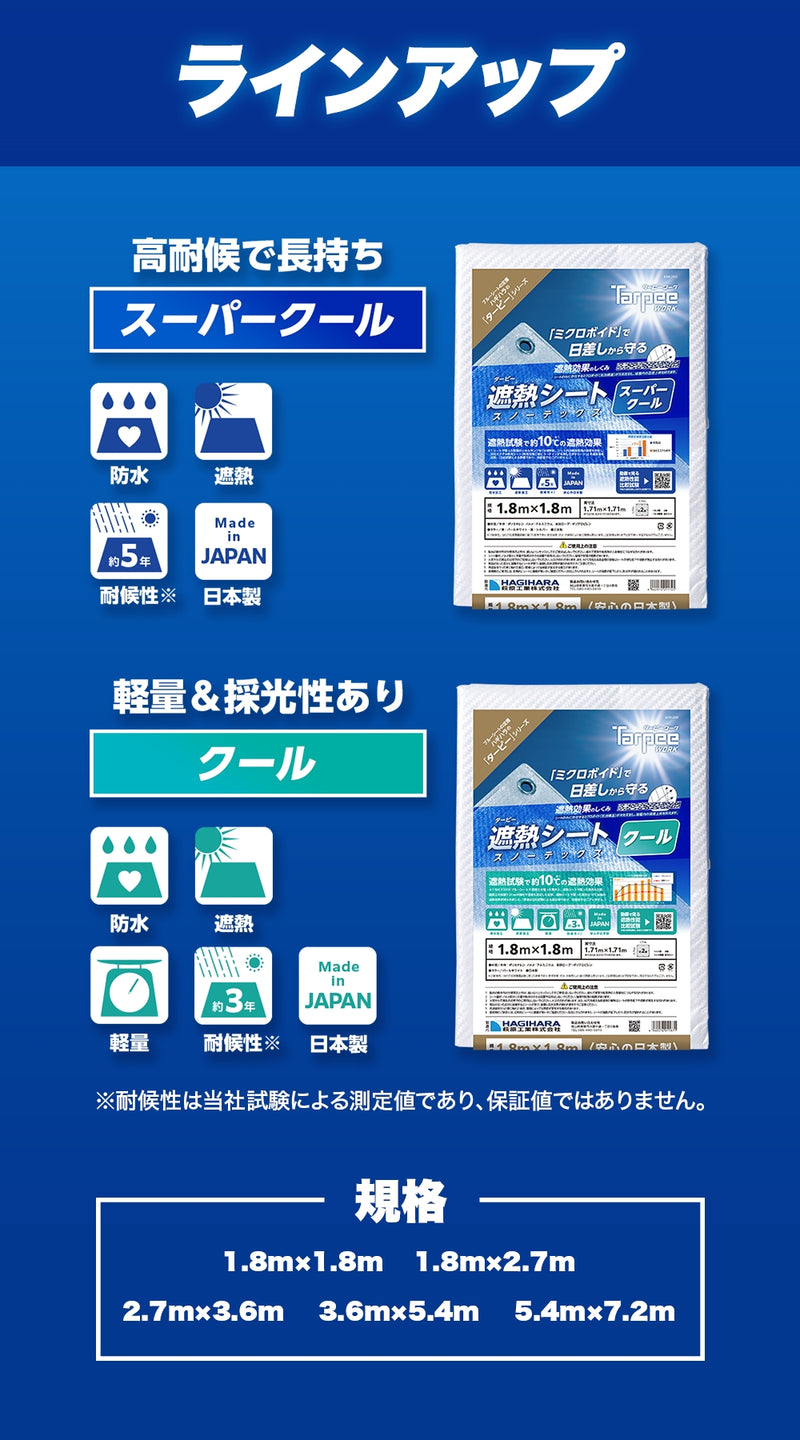 バーゲンセール 萩原工業 高耐久遮熱シート スノーテックス スーパークール 1.8m×2.7m 表：パールホワイト 裏：シルバー 耐候性：約5〜6年  ハトメピッチ：約90cm