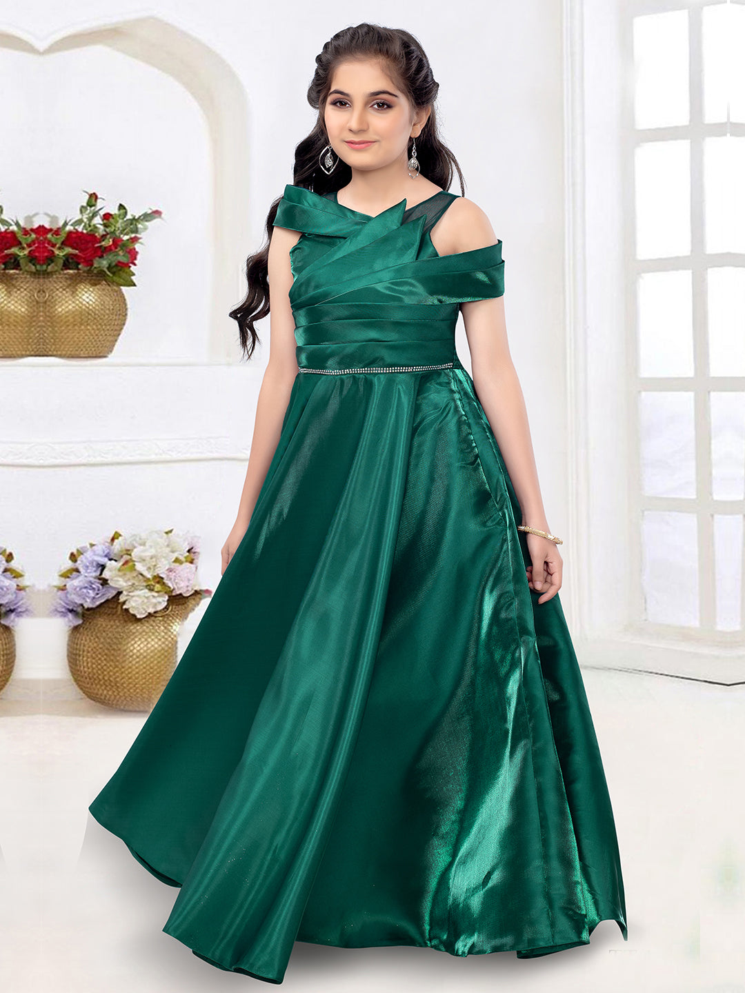 Party Wear, WOMEN, Maxi Dresses | XXLLENT Green Elegant Gown
