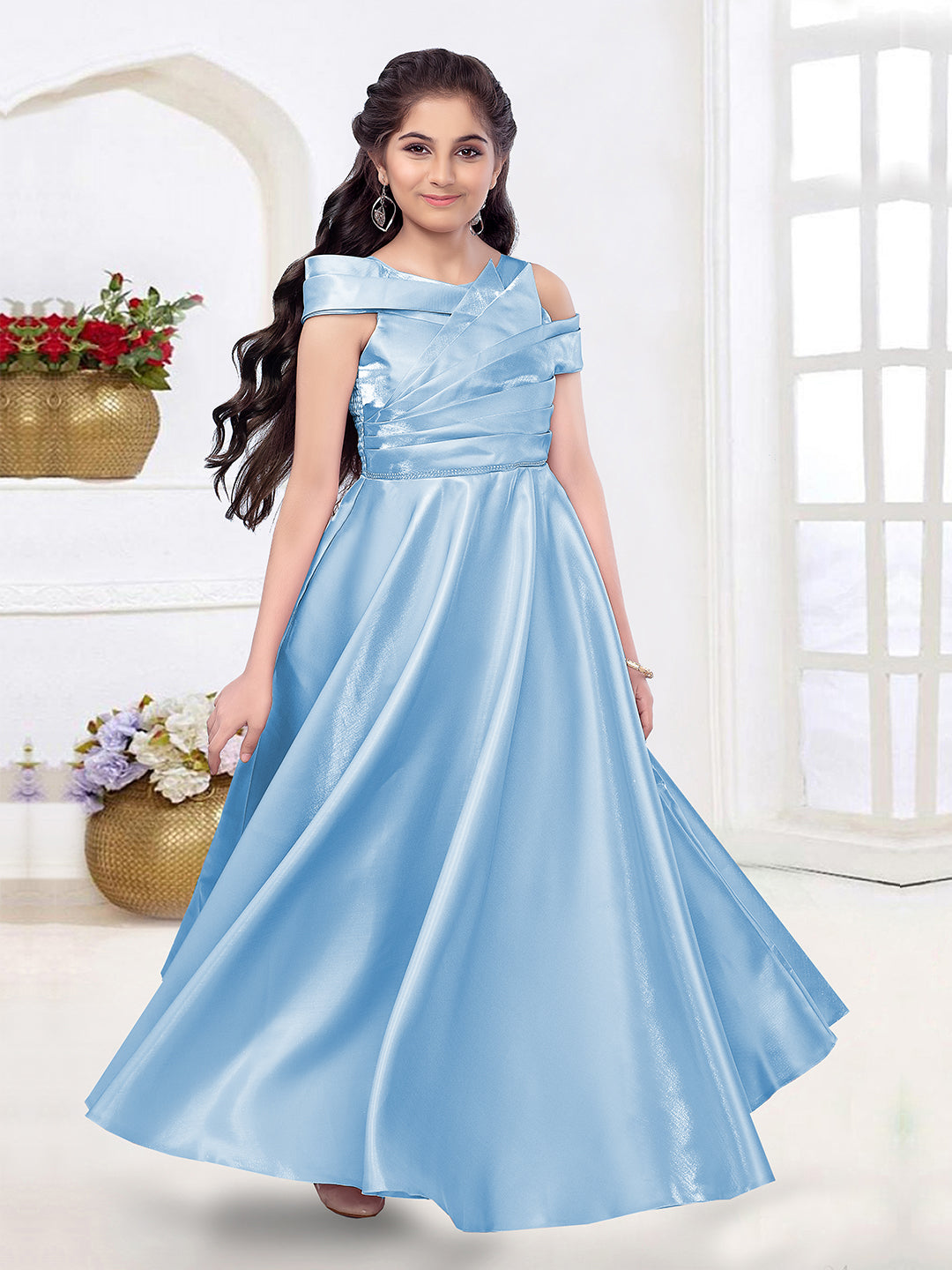 Sky Blue Embroidered Georgette Anarkali Gown at best price in Surat