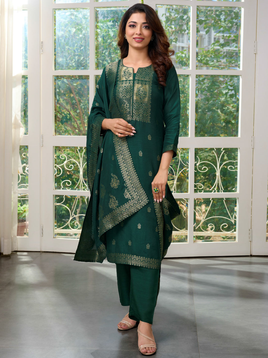 Buy online Bottle Green Embroidered Semi-stitched Suit Set from Suits &  Dress material for Women by Zonfab for ₹1189 at 70% off | 2024 Limeroad.com