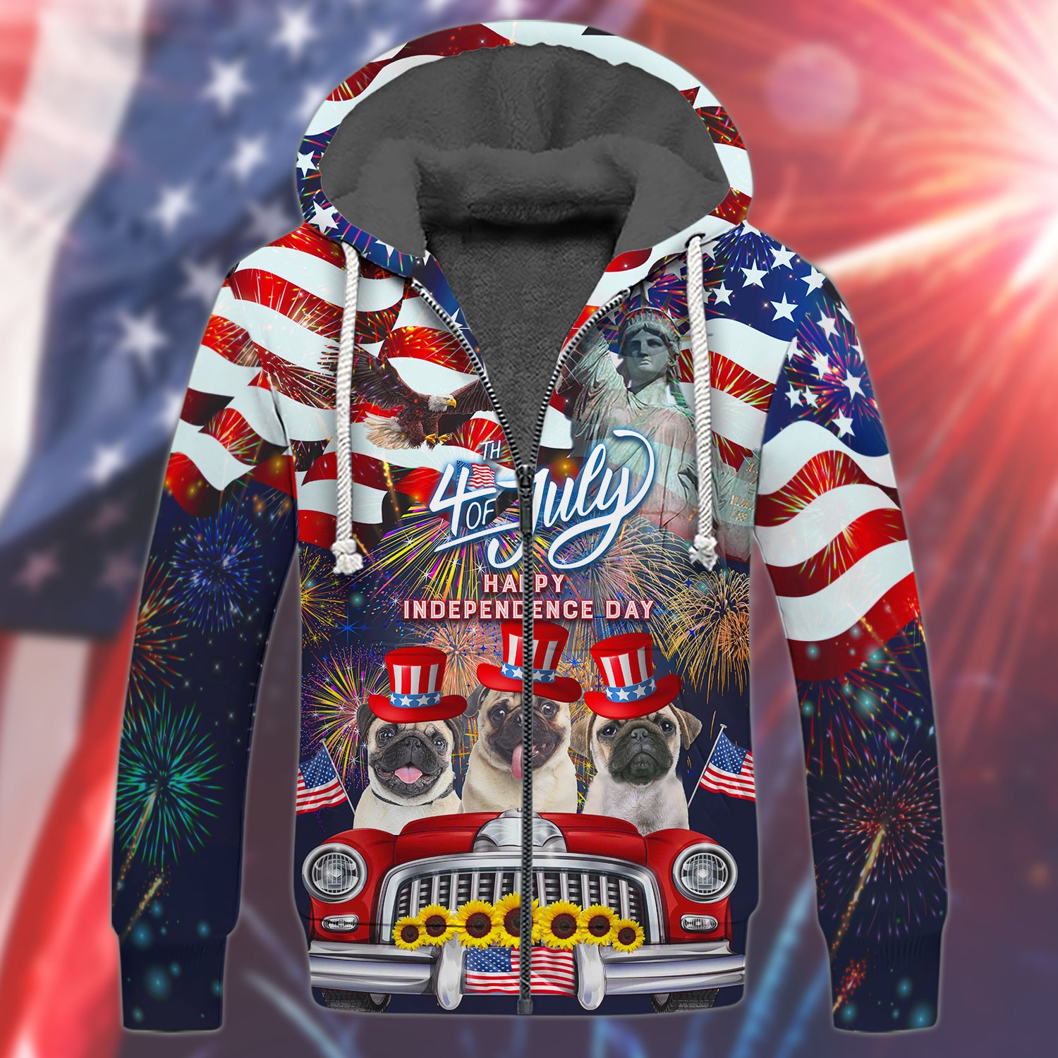 HOT Pug American 4th of July Happy Independence Day 3D Print Hoodie, Shirt1