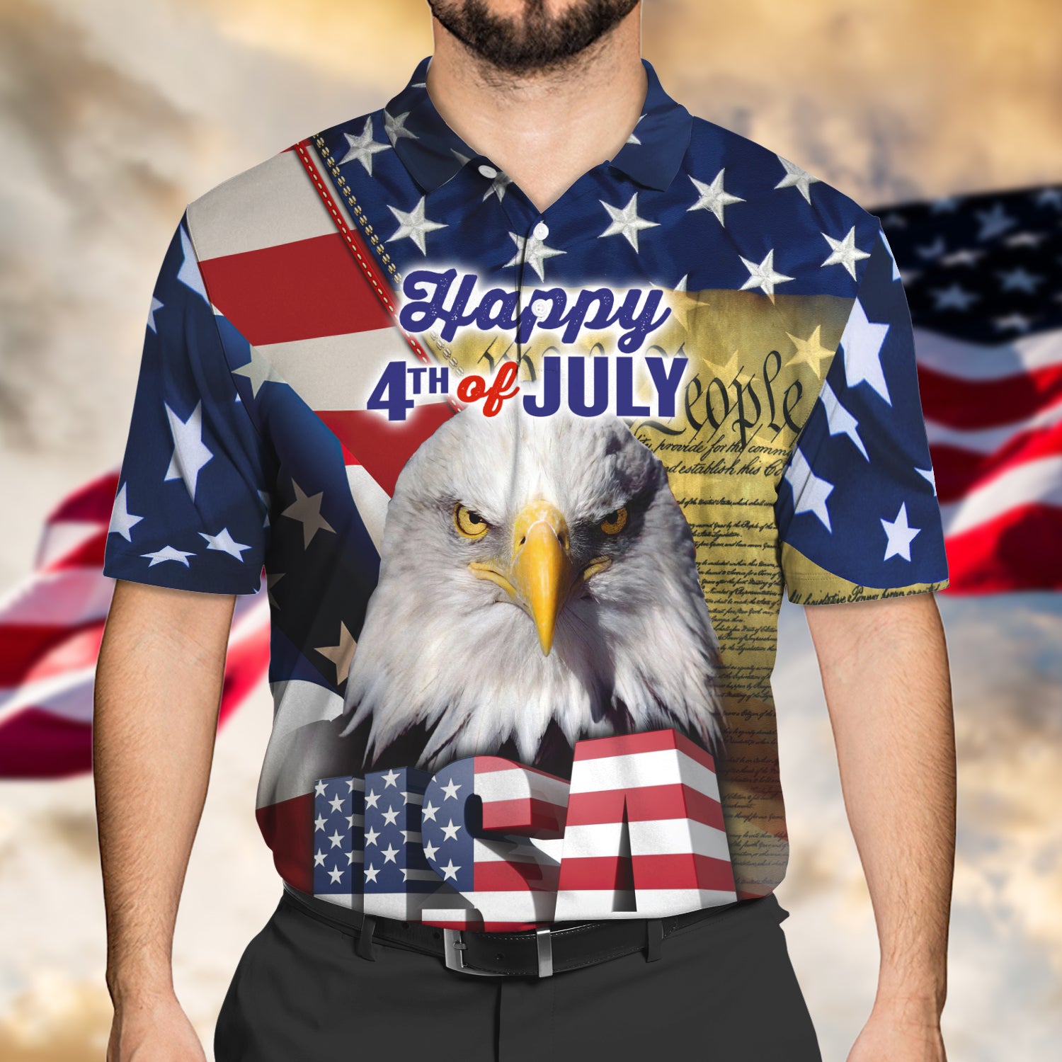HOT Eagle American Flag Happy 4th of July Premium Polo Shirt1