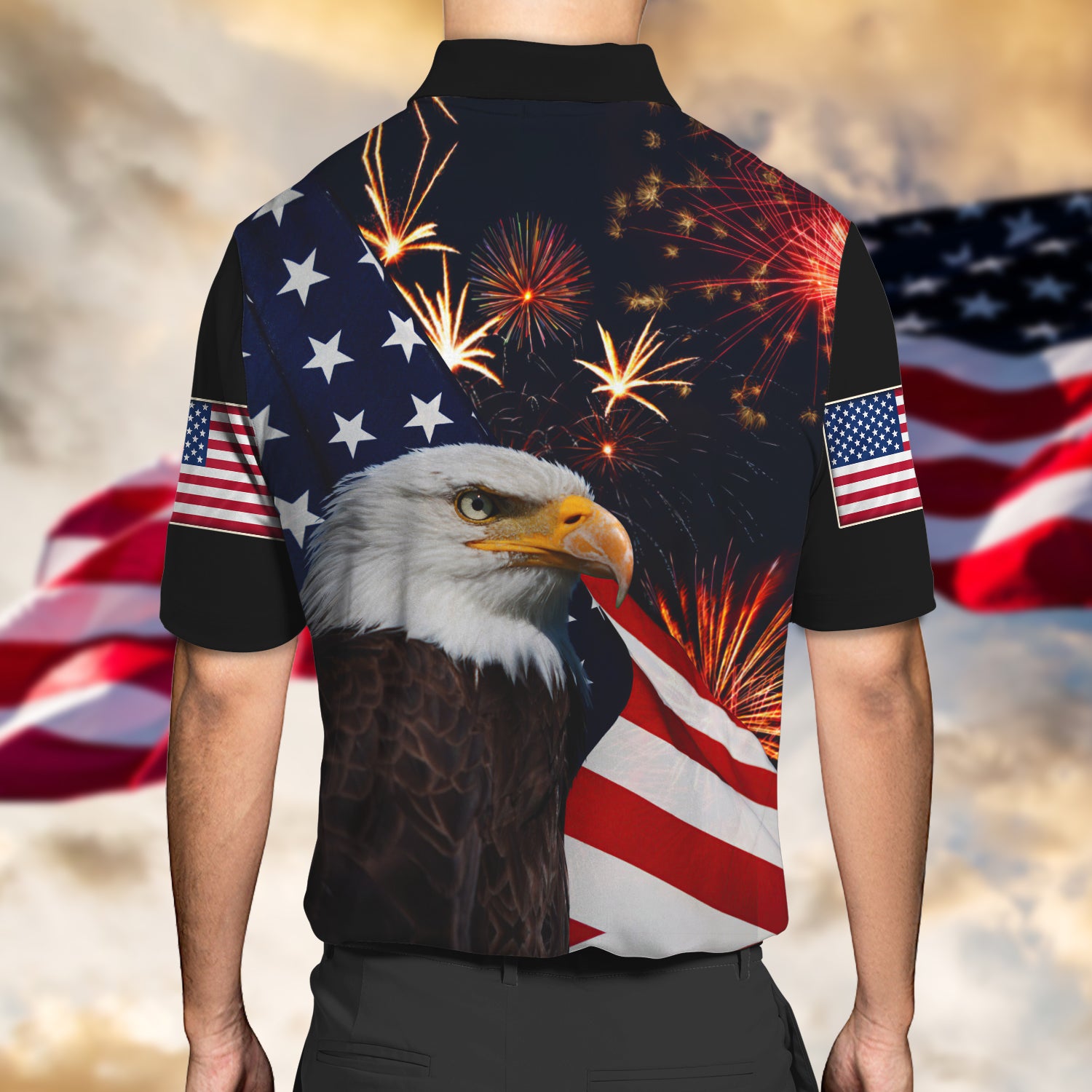 HOT Eagle, Firework Happy 4th of July Premium Polo Shirt1