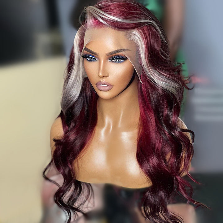 Geeta 13x4/4x4 Burgundy Hair HD Lace Wig With Blonde Highlights Skunk –  GeetaHair
