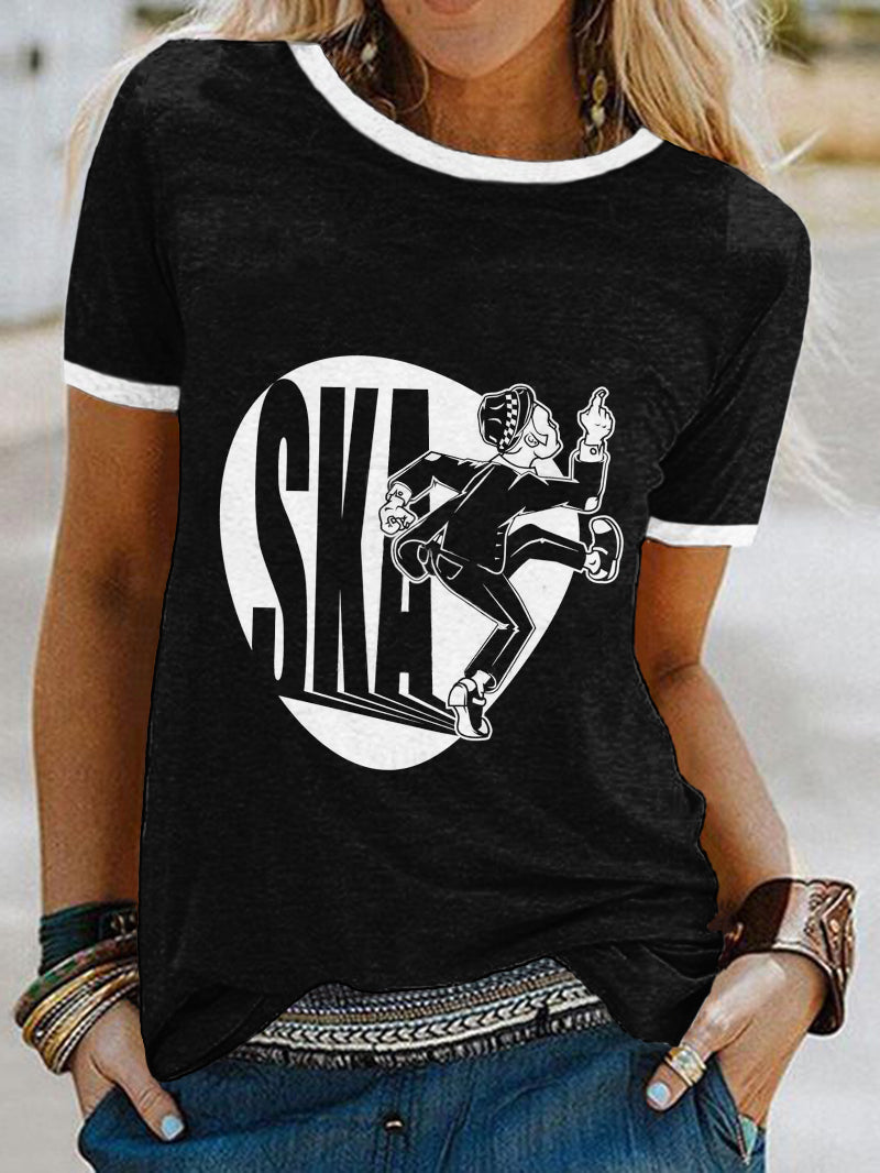 Download SKA style dance print round neck vintage T-shirt - treeree