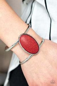 Paparazzi Desert Empress - Red Stone - Silver Cuff Bracelet