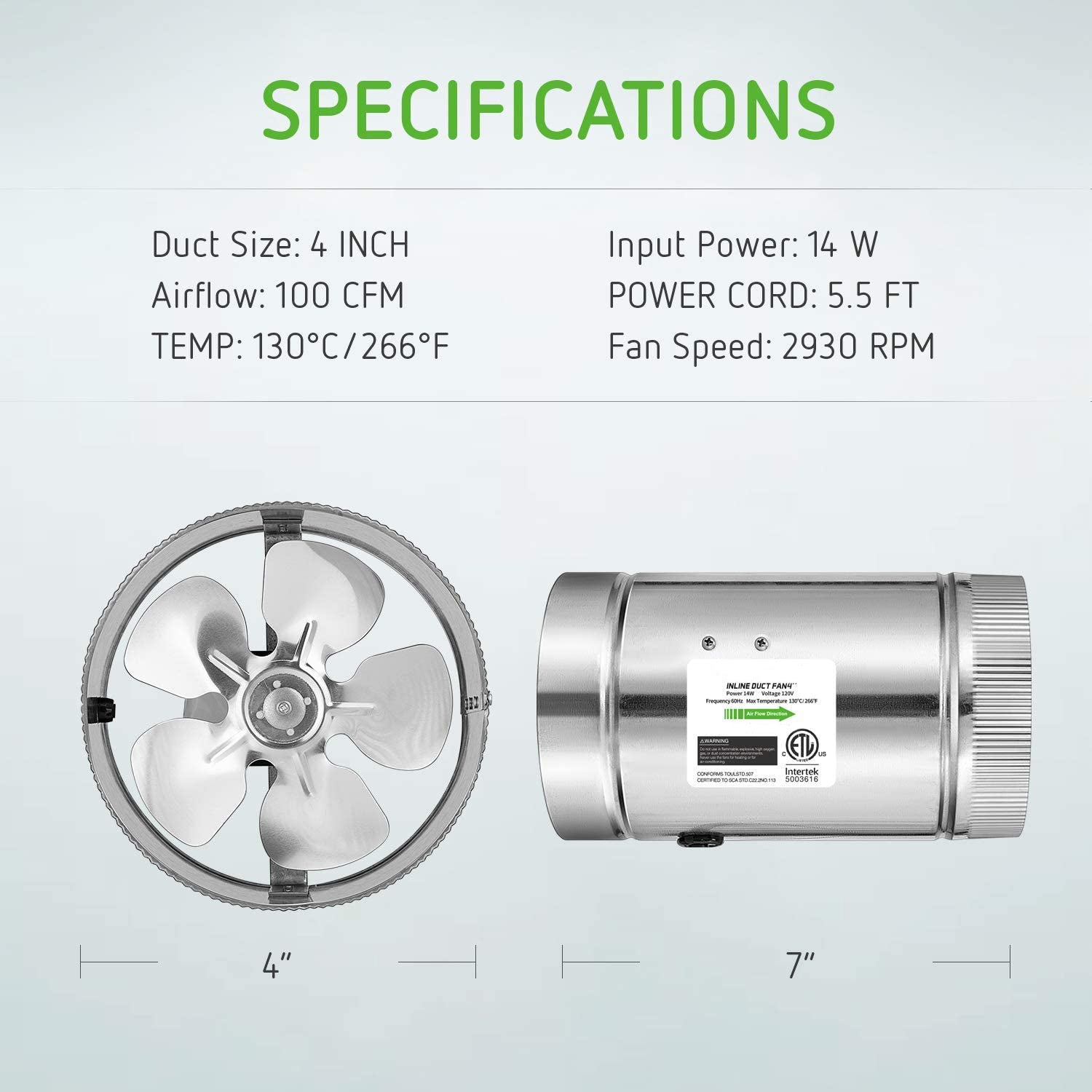 duct booster fan specs