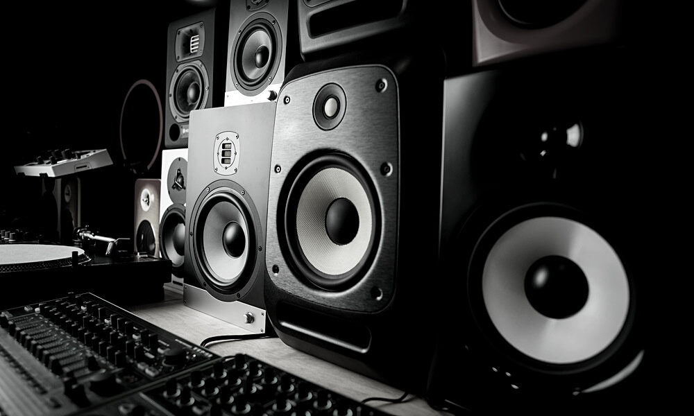 Stack of monitors in studio