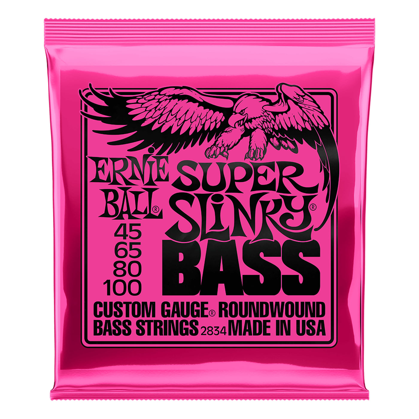 Ernie Ball Super Slinky Nickel Wound Electric Bass Strings, 45-100 Gauge- 4 Strings