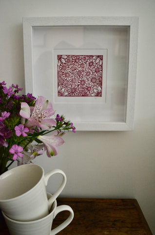 Framed Daisy lino-print