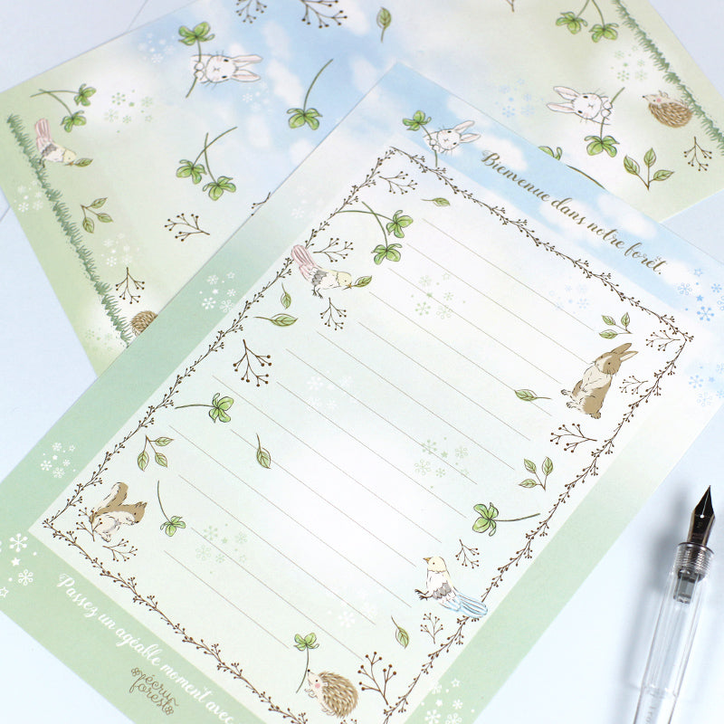 Letter sets: For writing letters: stationery, envelopes, address labels Rabbits, droopy-eared rabbits, hydrangeas, bluebells, lily of the valley, forest scenery, also for decorating your diary, animals, birds, deer, squirrels and hedgehogs, animals, four-leaf clovers