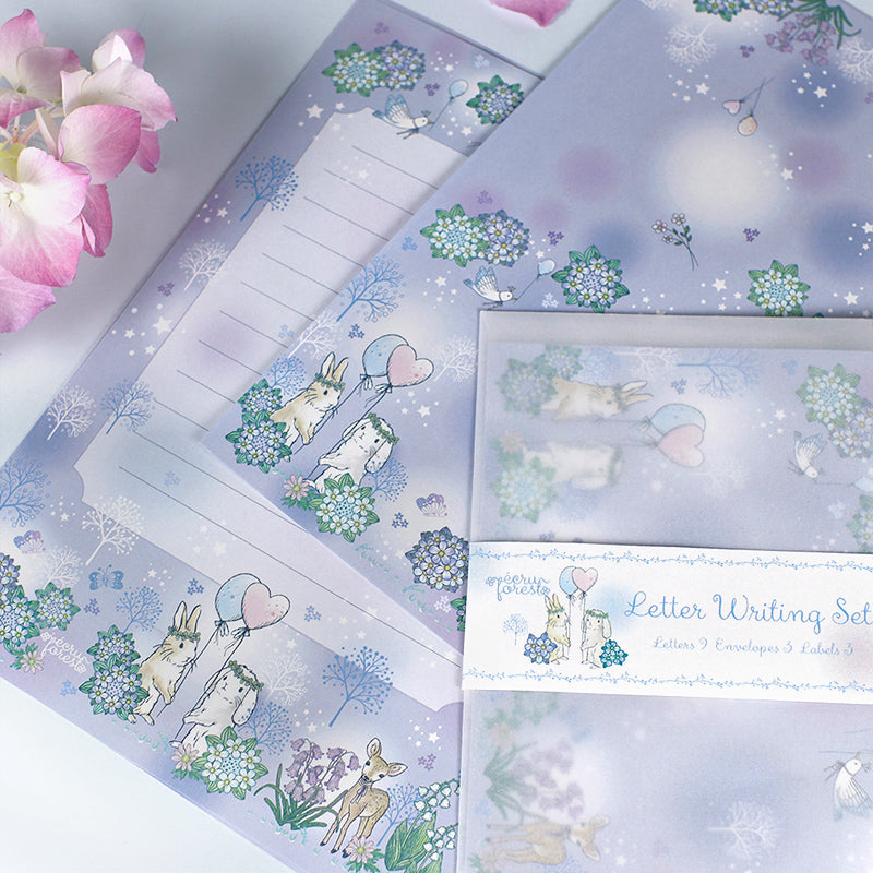 Address stickers with illustrations Labels: For letters > For envelopes Rabbits Hydrangeas Bluebells Lily of the valley Forest scenery Animals
