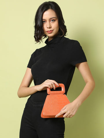 Orange hardcover bag with detachable shoulder strap.