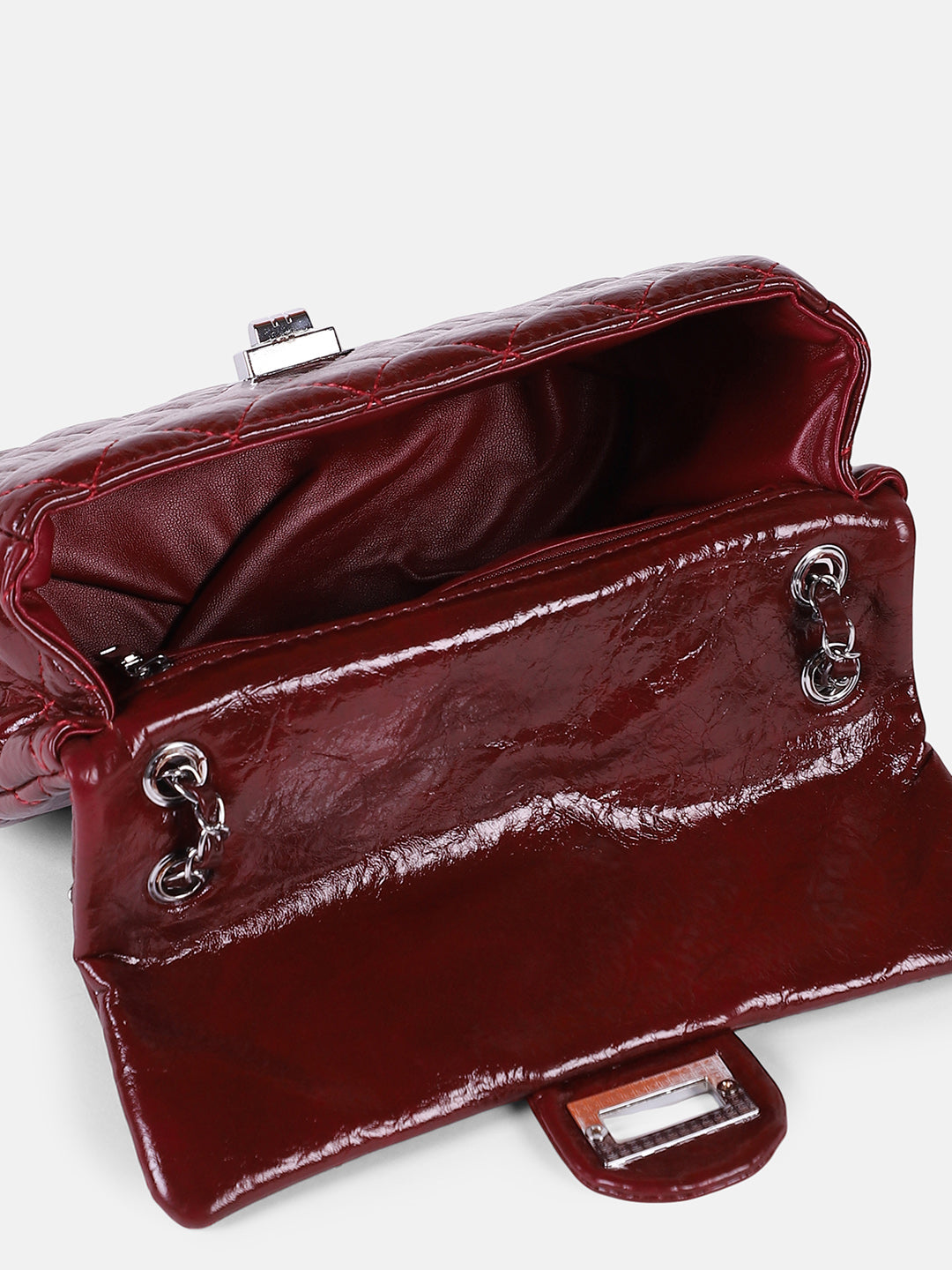 The Quilted-Chainlink Sling Bag - Cherry Red-Sling Bag