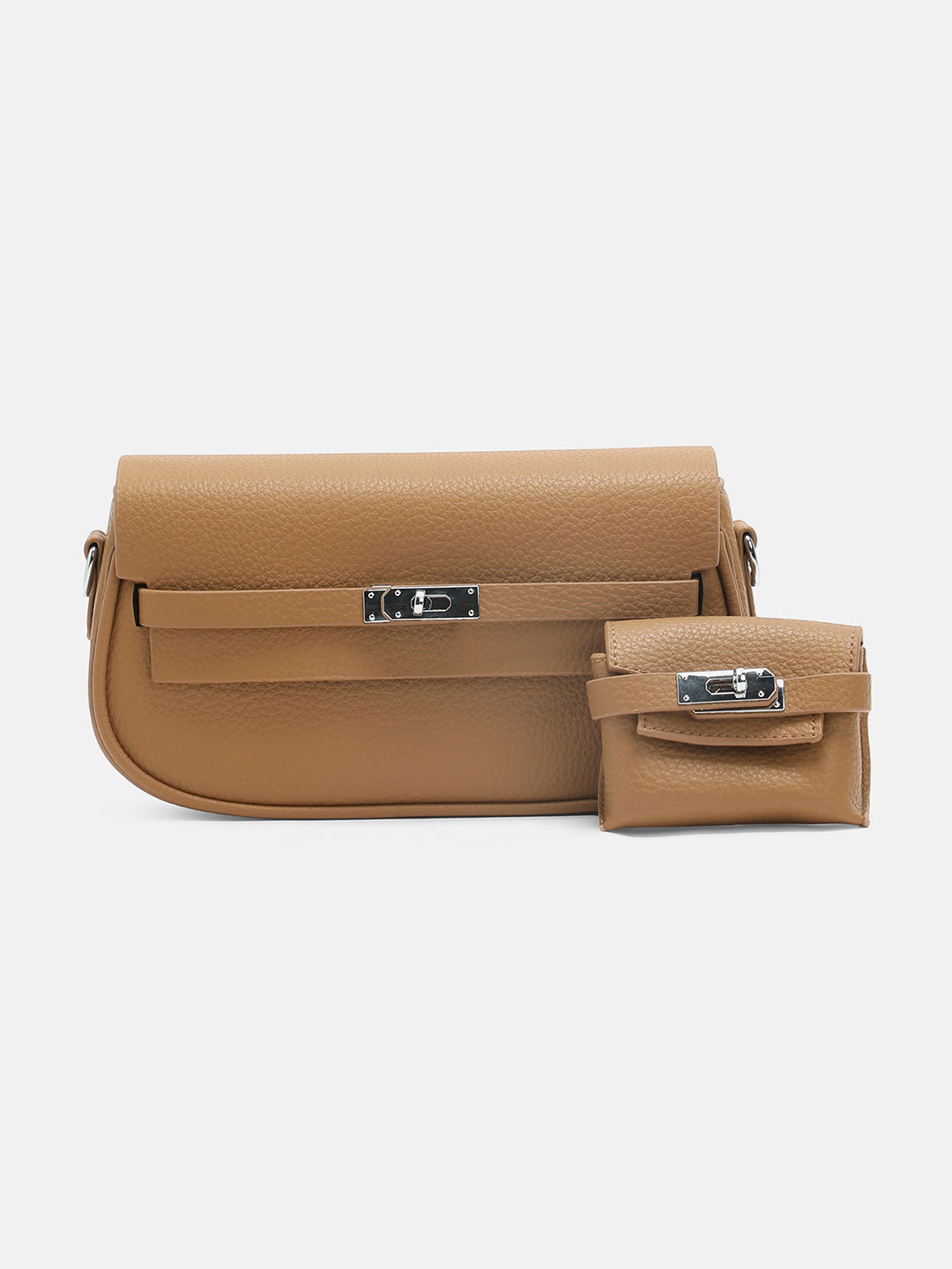 The Overlap-Curve Sling Bag With Pouch - Tan Brown-Sling Bag