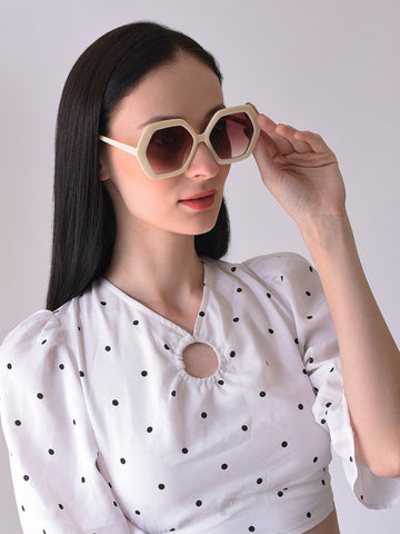 White Hexagonal polarised and UV protected sunglasses.