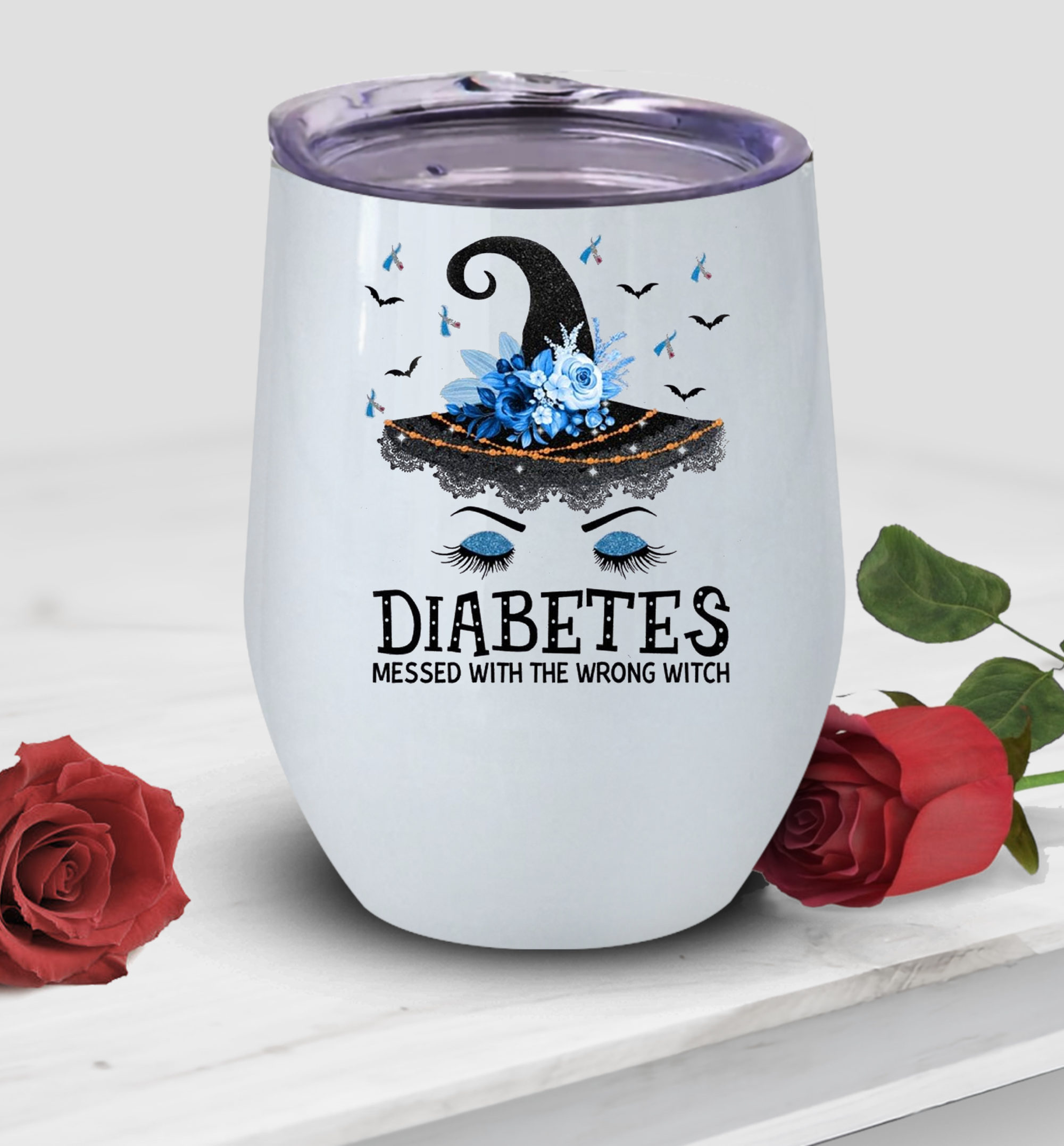 Diabetes Messed With The Wrong Witch Wine Tumbler, Halloween, Diabetes Awareness Wine Tumbler