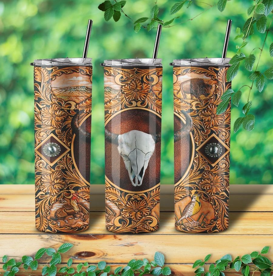 Buffalo Skull Skinny Tumbler