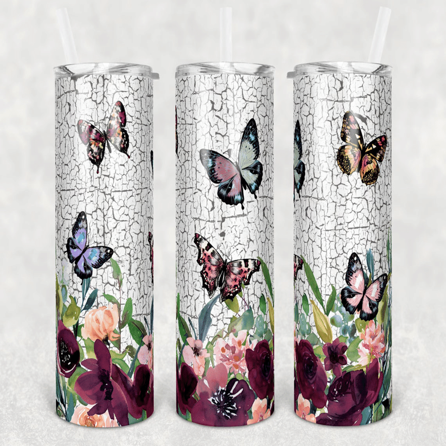 Butterfly And Flower Skinny Tumbler, Butterfly Lovers Skinny Tumbler