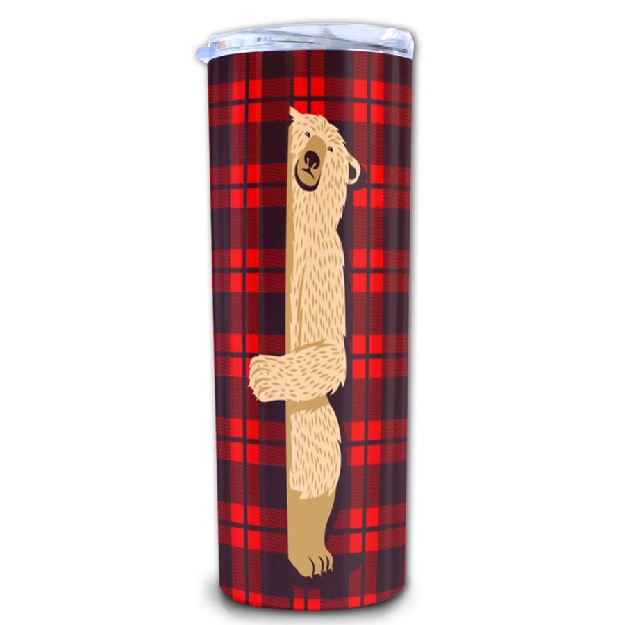 Bear In Red Plaid Skinny Tumbler, Christmas, Bear Lovers Skinny Tumbler