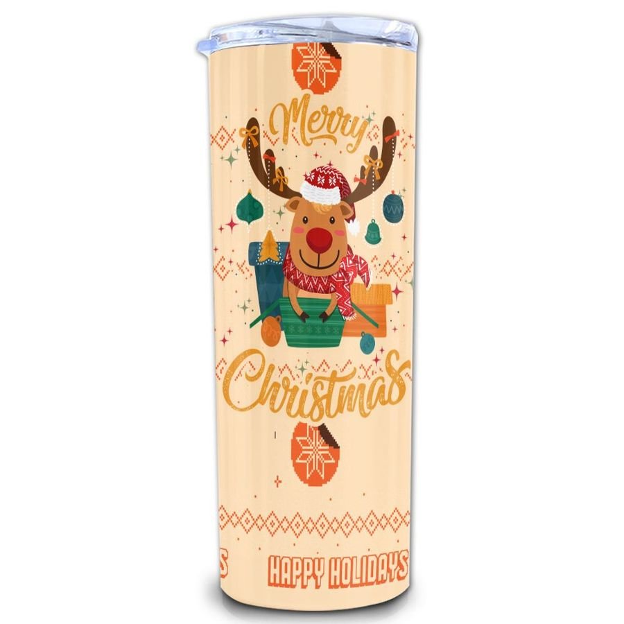 Christmas Reindeer Skinny Tumbler, Merry Christmas Skinny Tumbler