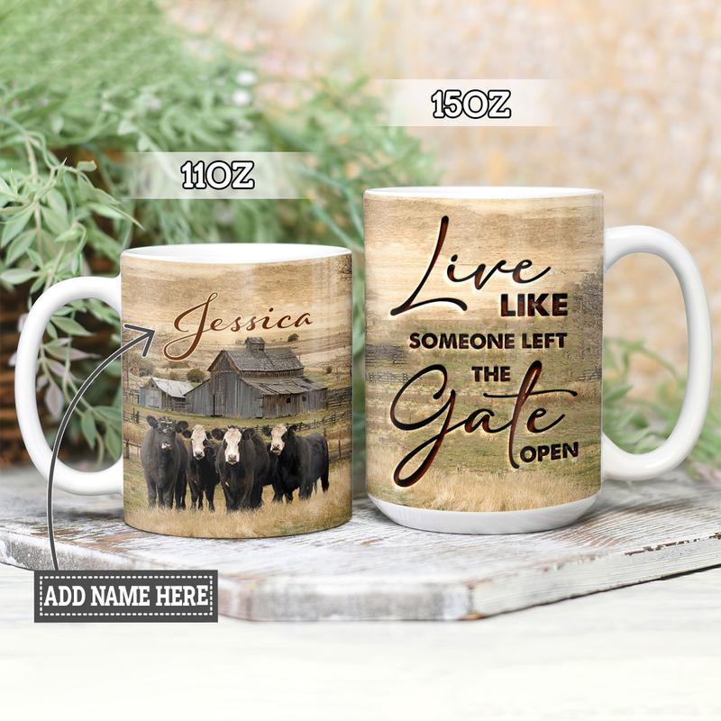 Personalized Cow Gate Open  Full Color Ceramic Mug , Custom Friend , Bestie , Sister Mug