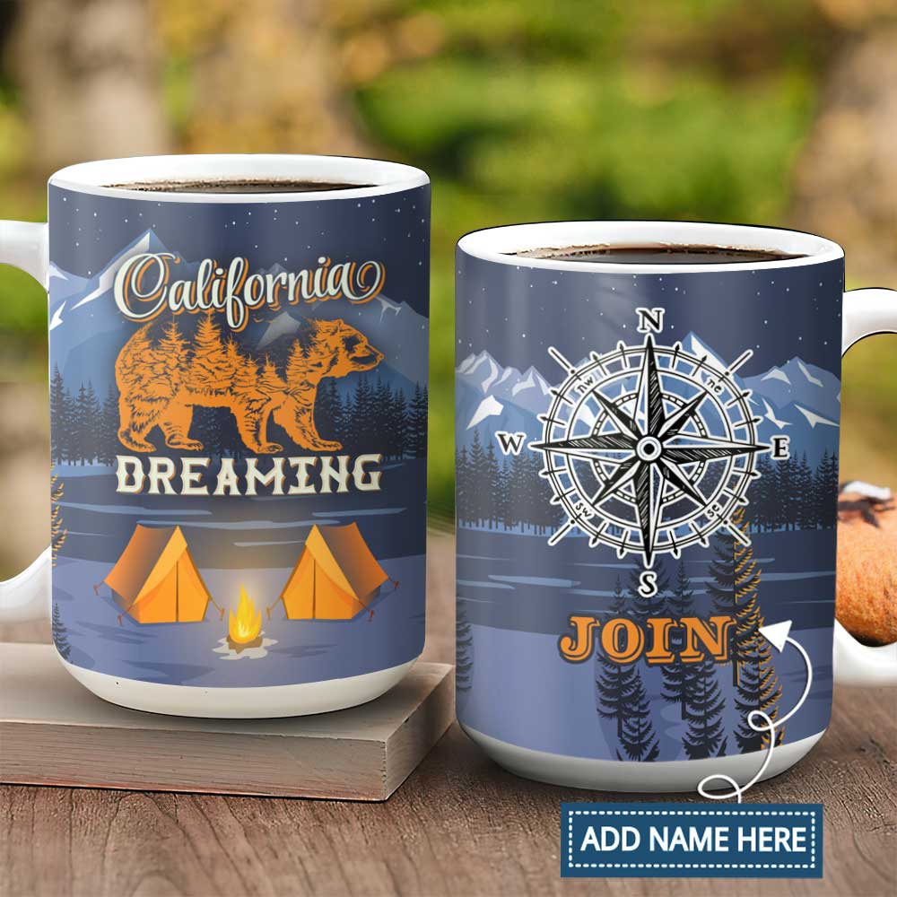 Personalized Bear Camping Personalized Full Color Ceramic Mug , Custom Friend Mug