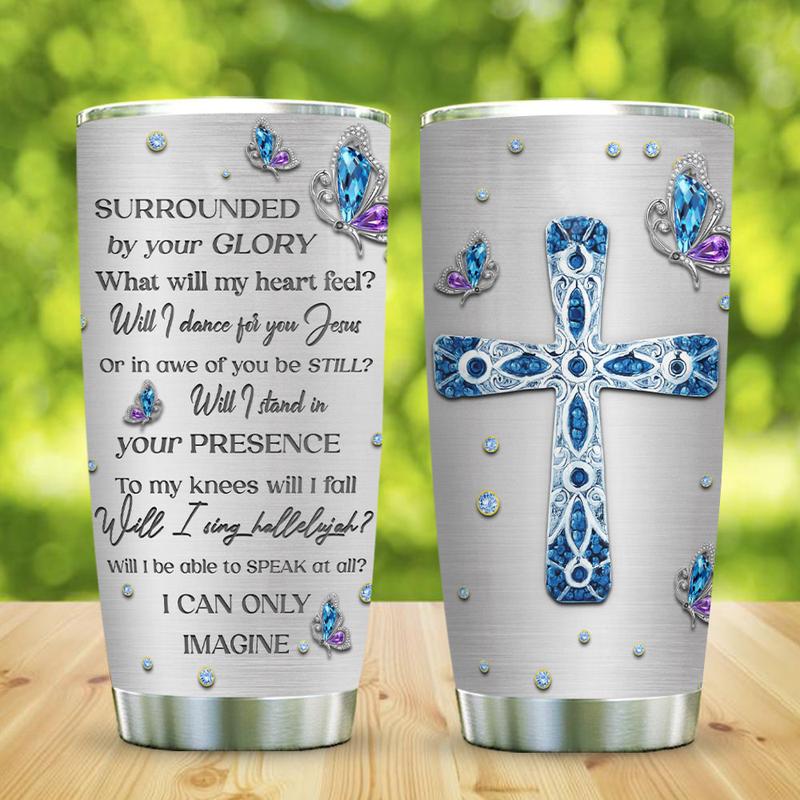 Jewelry Style Faith Imagine Butterfly Stainless Steel Tumbler, Christian Stainless Steel Tumbler