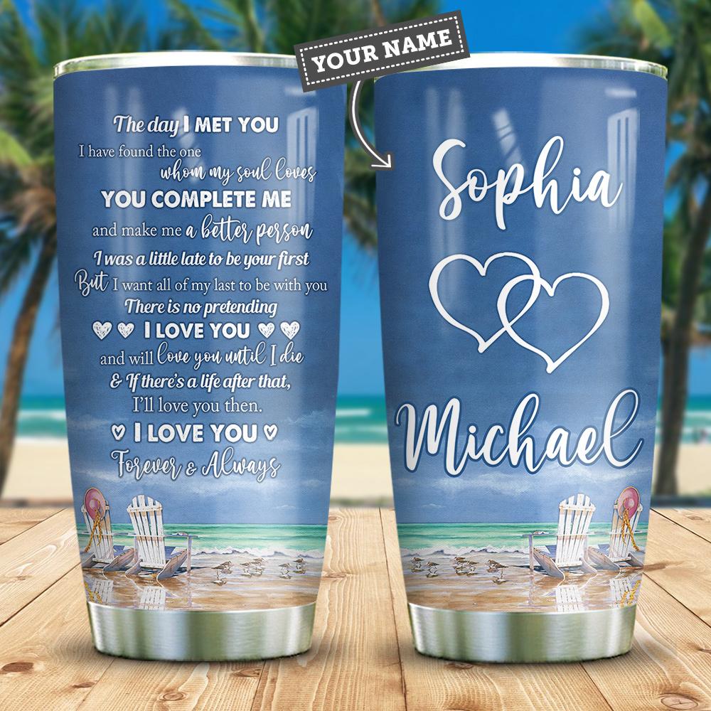 Personalize The Day I Met You-Personalized Beach Couple Stainless Steel Tumbler