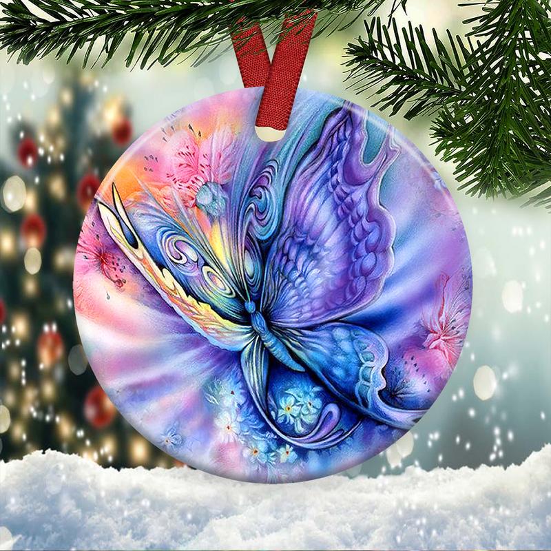 Butterfly And Flowers Two – Sided Circle Ornament, Butterfly Lovers Ornament