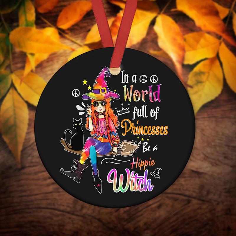 Be A Hippie Witch Circle Ornament, Halloween Hippie Ornament