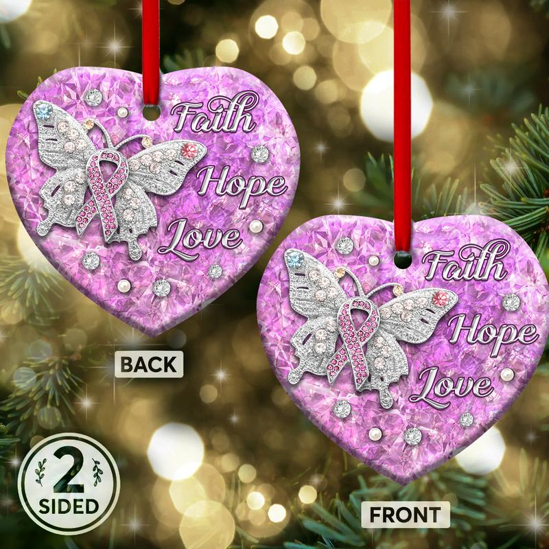 Butterfly Faith Hope Love Two-Sided Heart Ornament, Christian Ornament