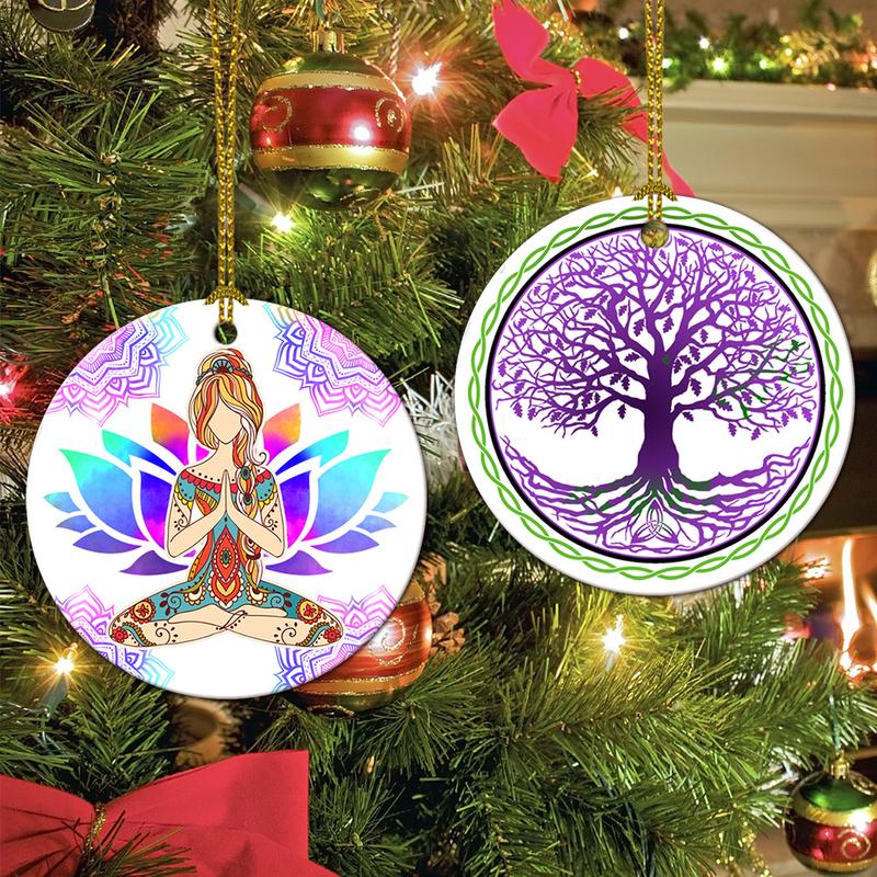 A Hippie Girl Meditates Two – Sided Circle Ornament, Hippie Lovers Ornament
