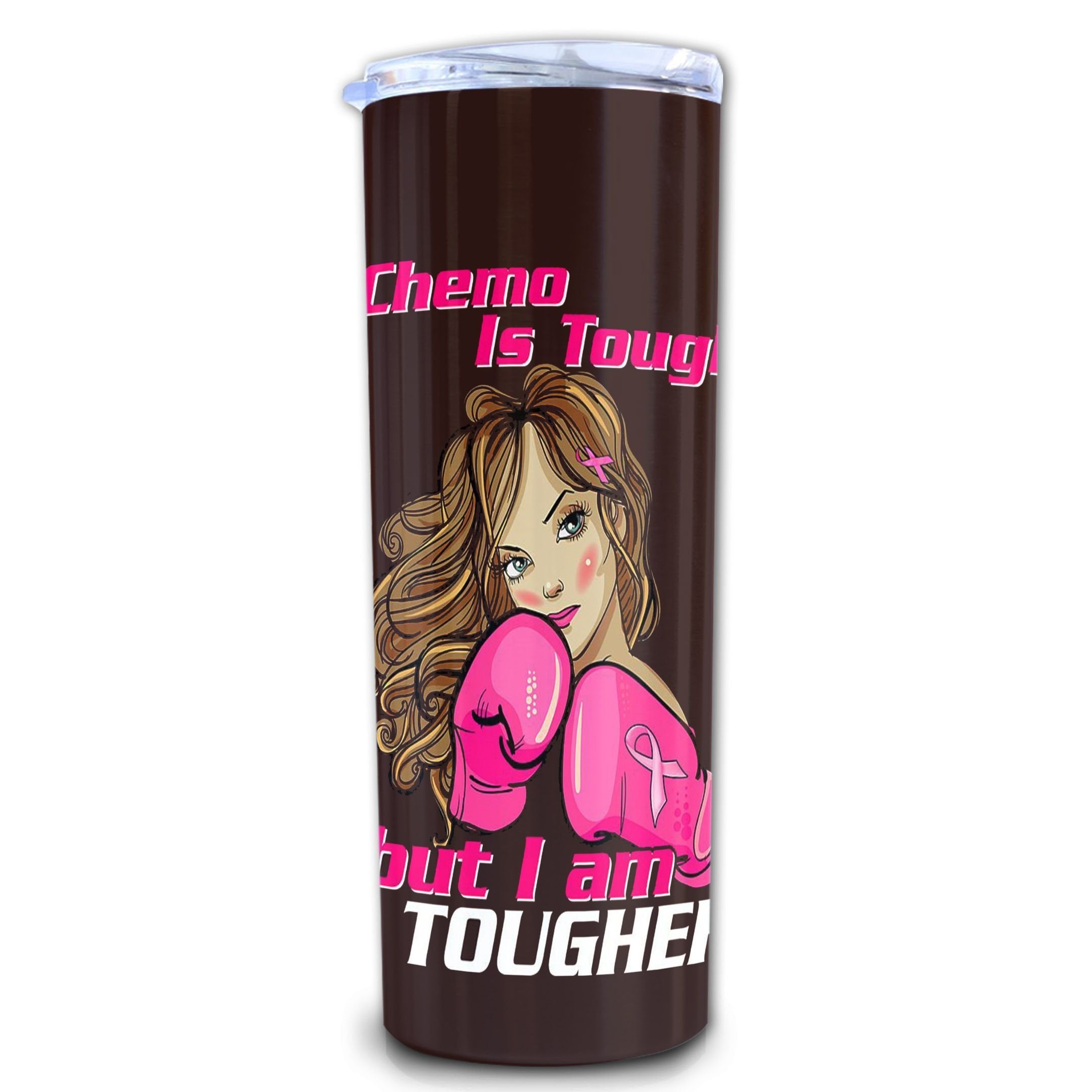 Chemo Is Tough But I Am Tougher Skinny Tumbler, Breast Cancer Awareness Tumbler