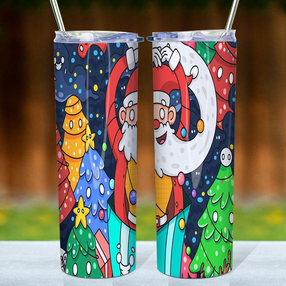 Christmas Santa Claus Tree Skinny Tumbler, Merry Christmas Tumbler Gift