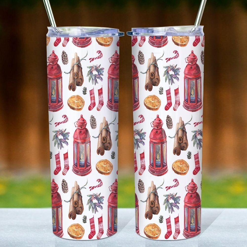 Christmas Pattern Skinny Tumbler, Merry Christmas Tumbler Gift