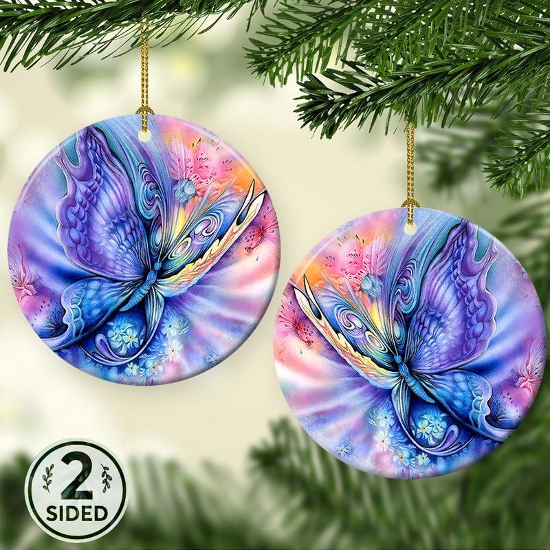 Butterfly And Flowers Two – Sided Circle Ornament, Butterfly Lovers Ornament