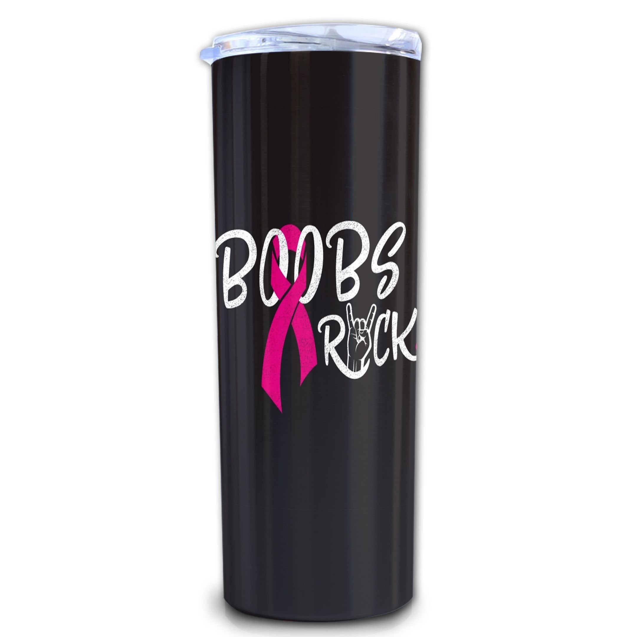 Boobs Rock Skinny Tumbler, Breast Cancer Awareness Tumbler