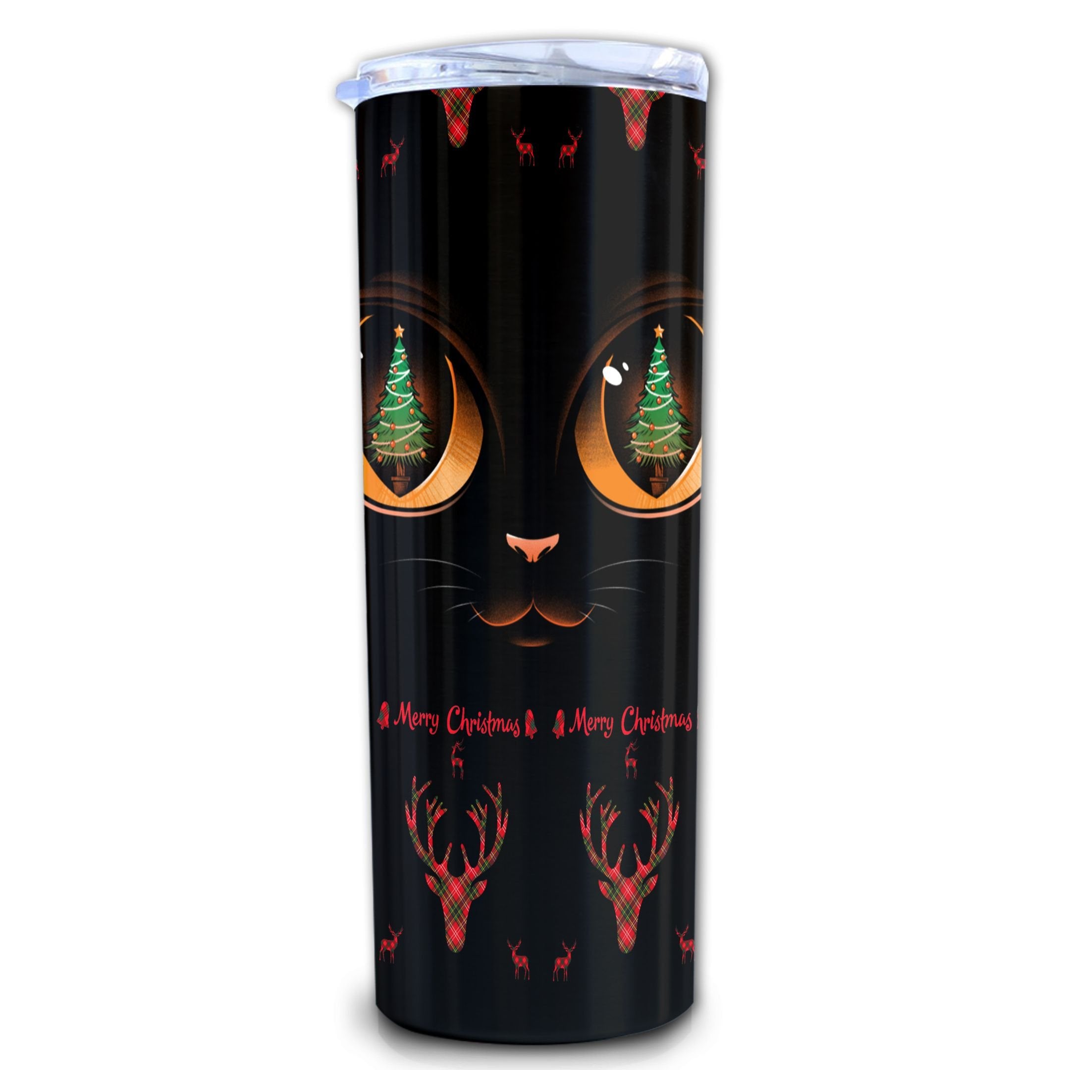 Black Cat Skinny Tumbler, Merry Christmas Tumbler