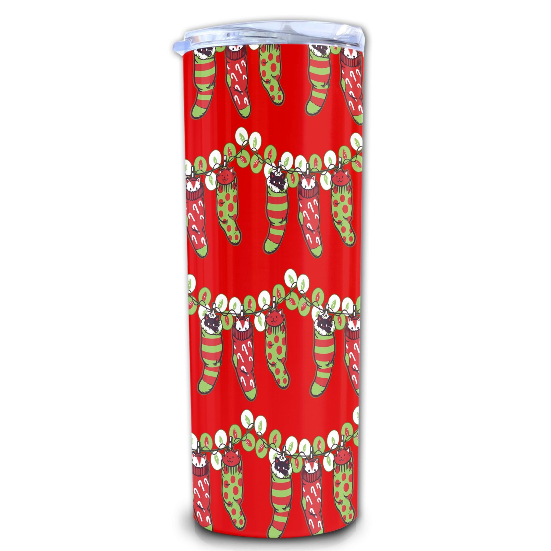 Cat Christmas Pattern Skinny Tumbler, Merry Christmas Tumbler