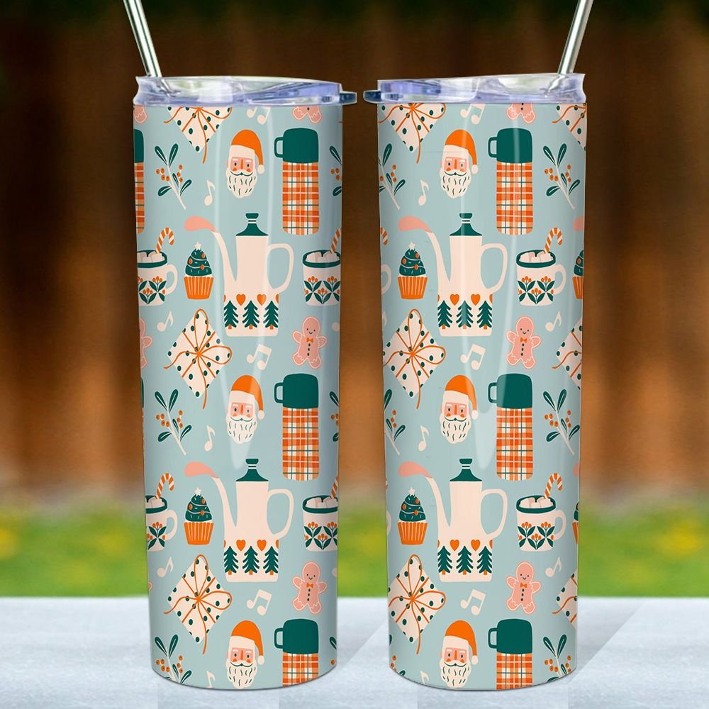 Christmas Character Pattern Skinny Tumbler, Christmas Gift Skinny Tumbler