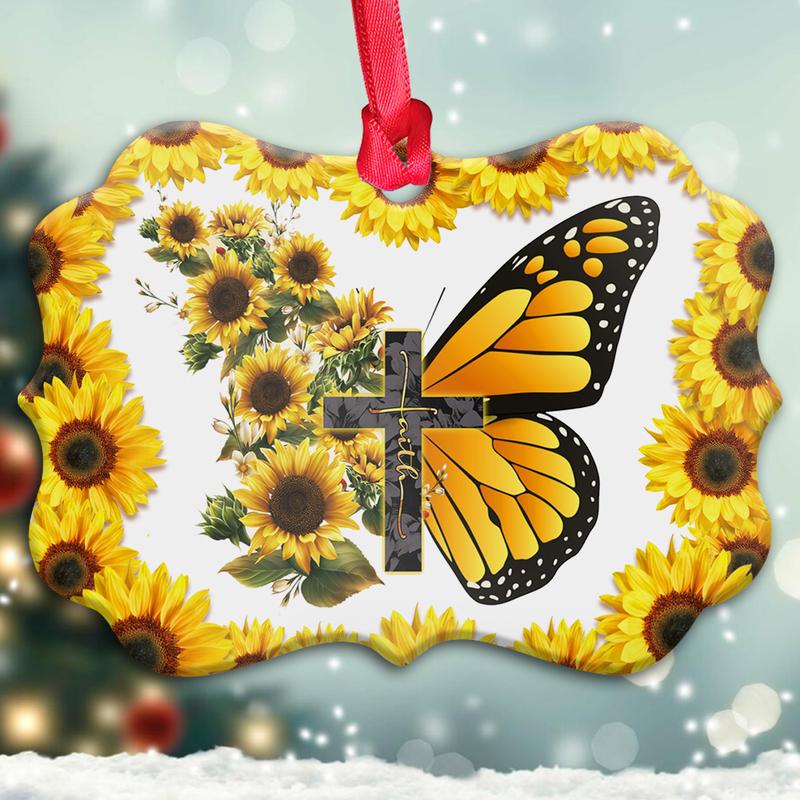 Butterfly Faith And Sunflower Wood Ornament, Butterfly Lovers, Sunflower Lovers Ornament