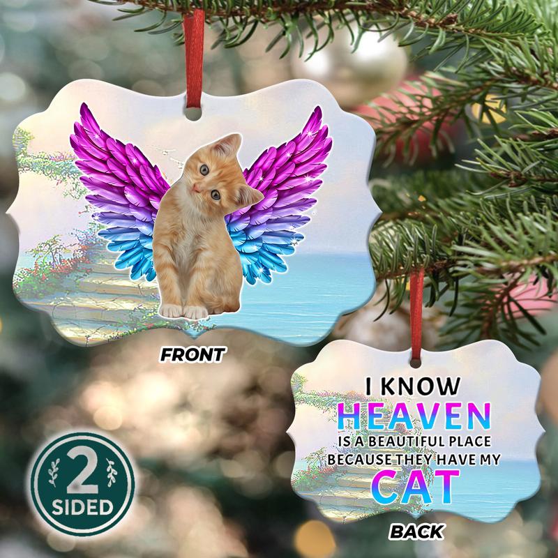 Cat Is In Heaven Wood Ornament, Cat Memorial, Wings Ornament