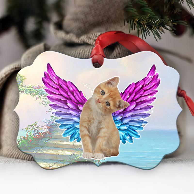Cat Is In Heaven Wood Ornament, Cat Memorial, Wings Ornament