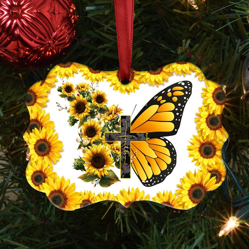 Butterfly Faith And Sunflower Wood Ornament, Butterfly Lovers, Sunflower Lovers Ornament