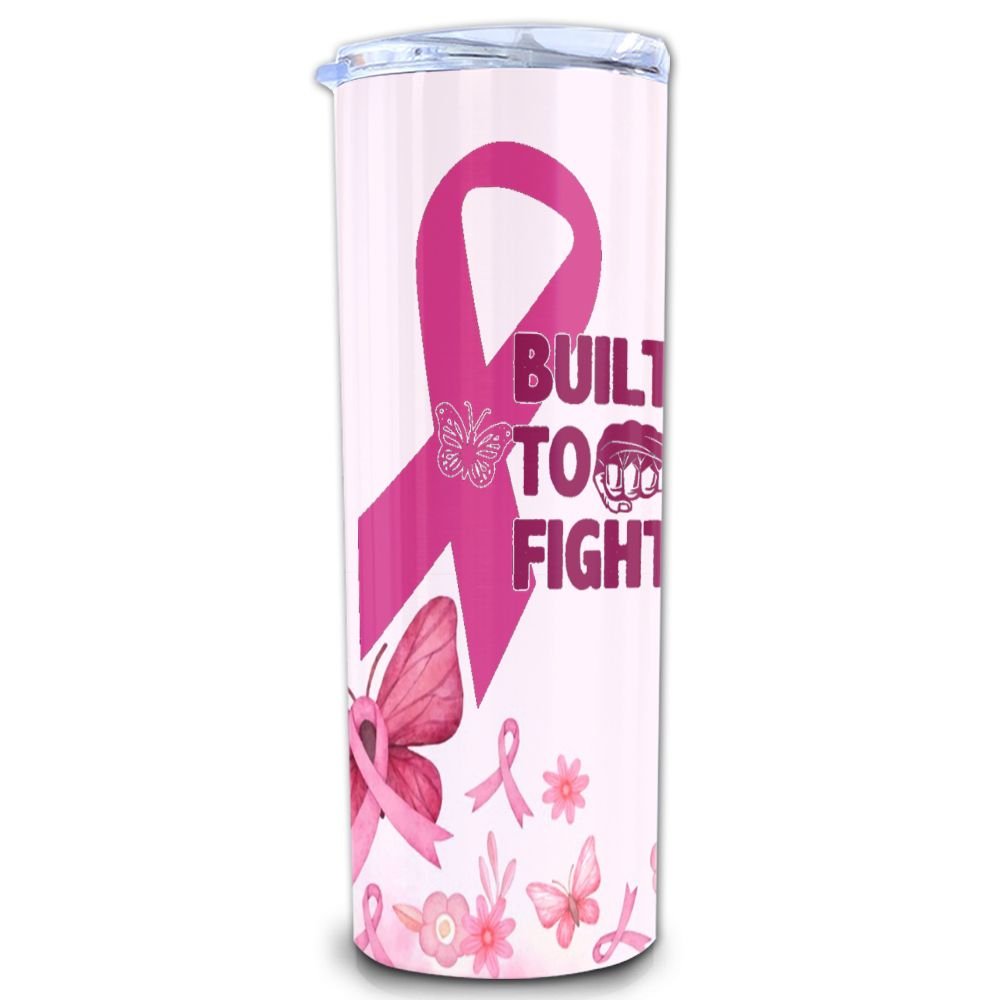 Built To Fight Skinny Tumbler, Breast Cancer Awareness Tumbler