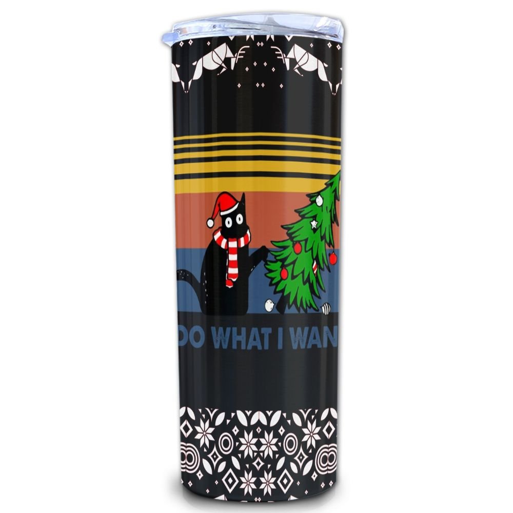 Black Cat I Do What I Want Vintage Retro Christmas Skinny Tumbler, Merry Christmas Tumbler