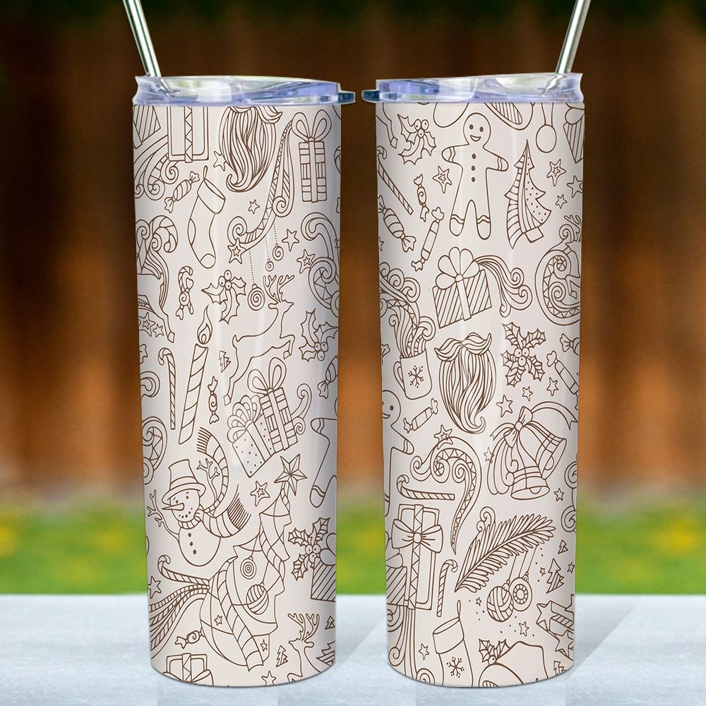 Christmas Pattern Skinny Tumbler, Merry Christmas Tumbler