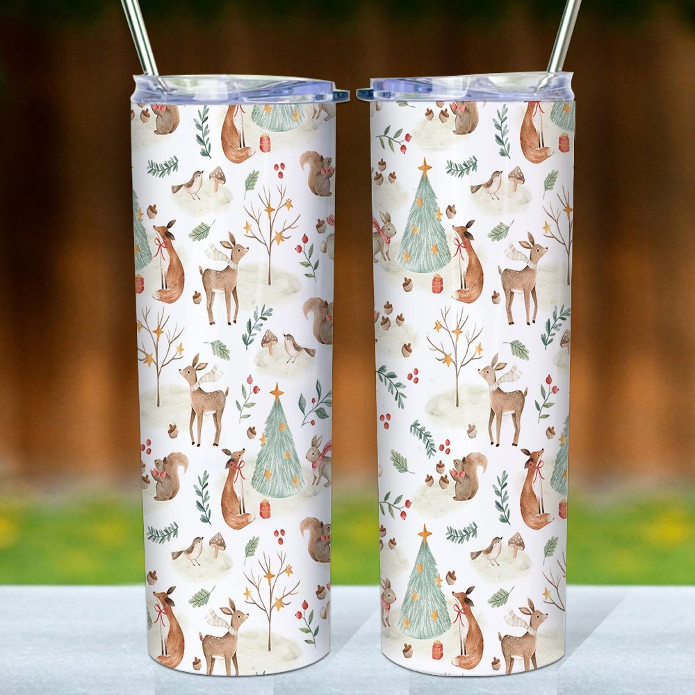 Christmas Forest Skinny Tumbler, Merry Christmas Tumbler