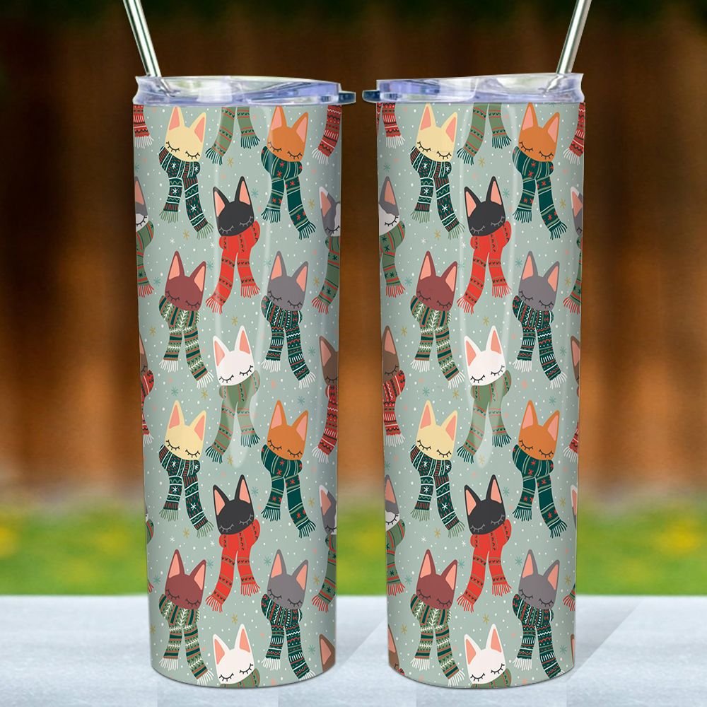 Christmas Black Cat Skinny Tumbler, Christmas Reindeer, Cat Lovers Skinny Tumbler,